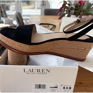 Lauren Ralph Lauren Black Suede Espadrille Platform Sandals